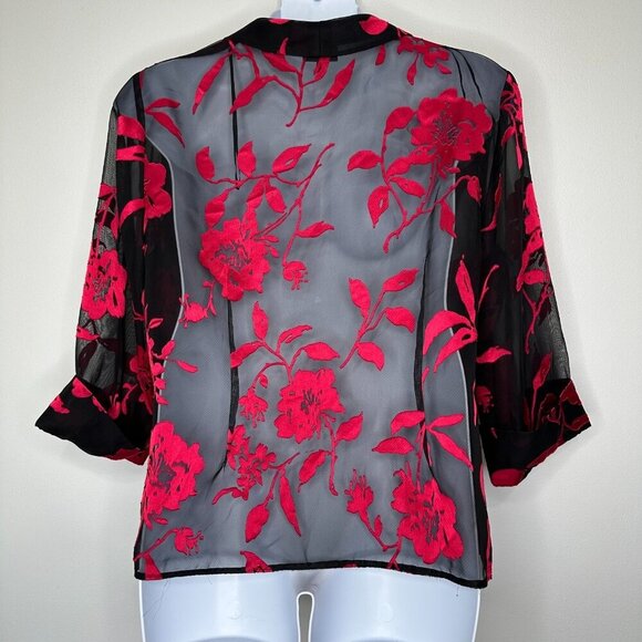Dress Barn Sheer Floral Topper Size 20W Black Red Jacket - Picture 2 of 10
